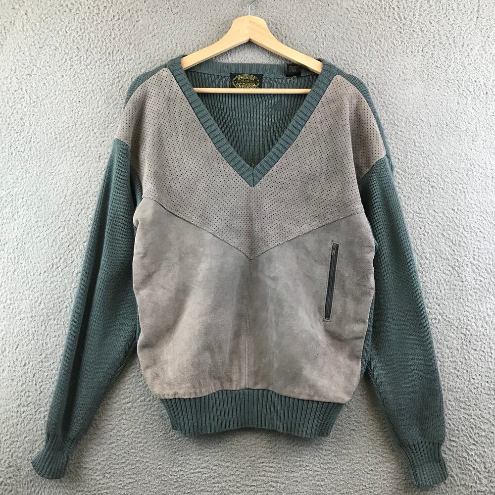 Vintage Sweater Emporium Suede Knitted Sweater V neck size S